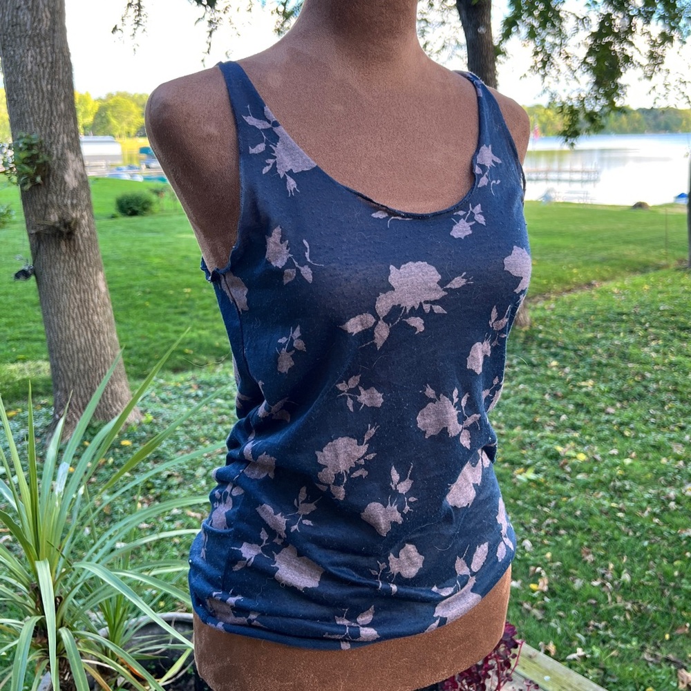Wet Seal Navy and Pink Floral Tank Top